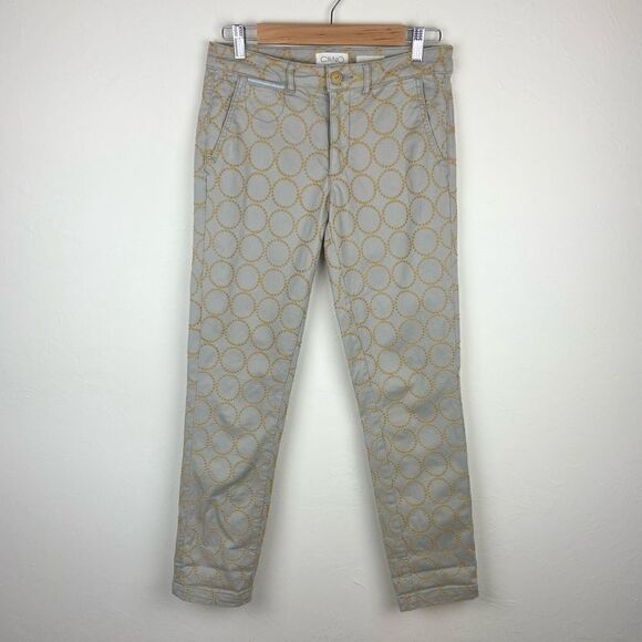 Anthropologie Chino Circle-Embroidered Relaxed Pant - Tan - Picture 2 of 8